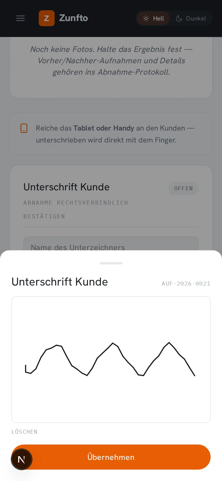 Digitale Unterschrift auf dem Handy