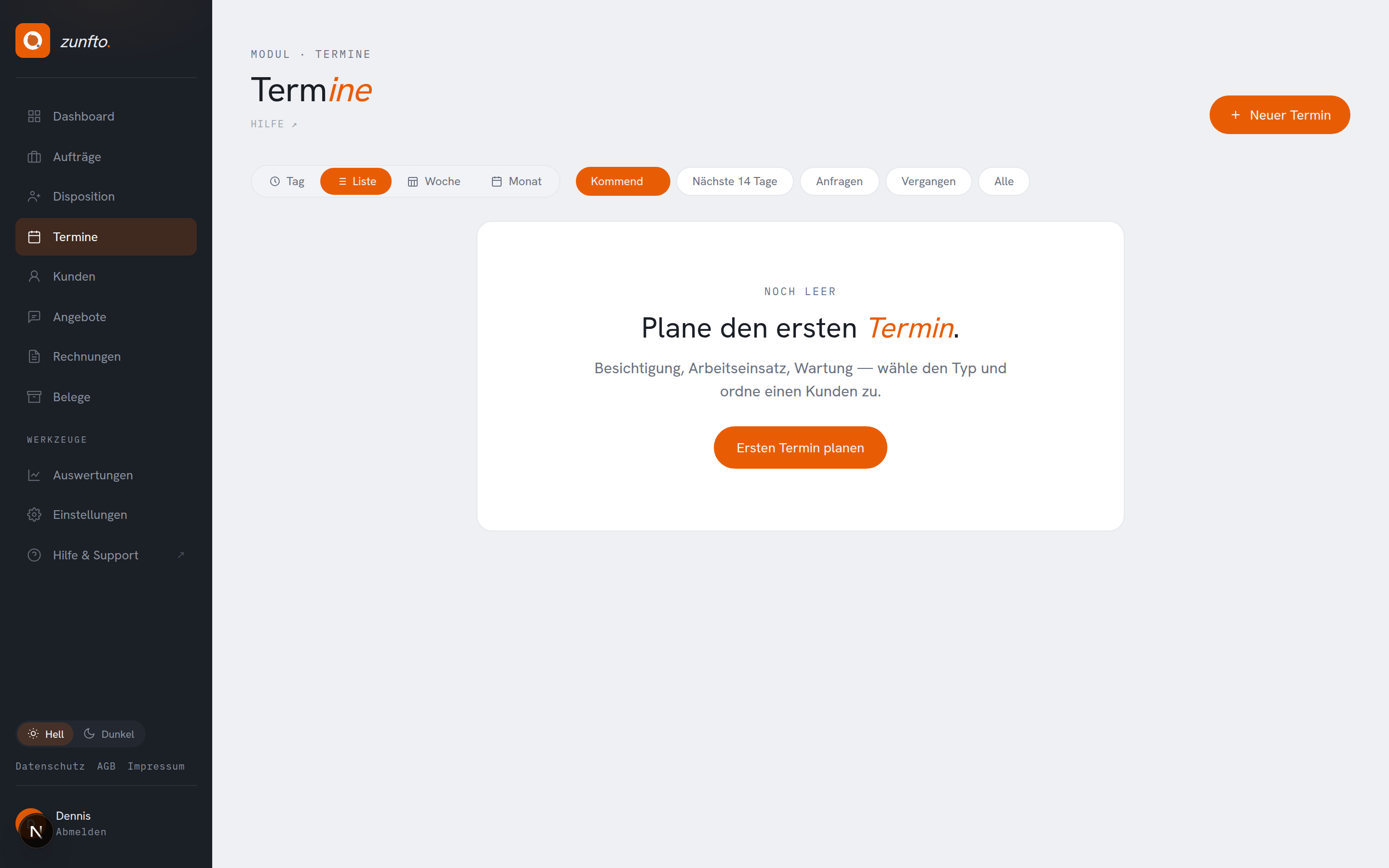 Terminliste mit Filter-Pillen