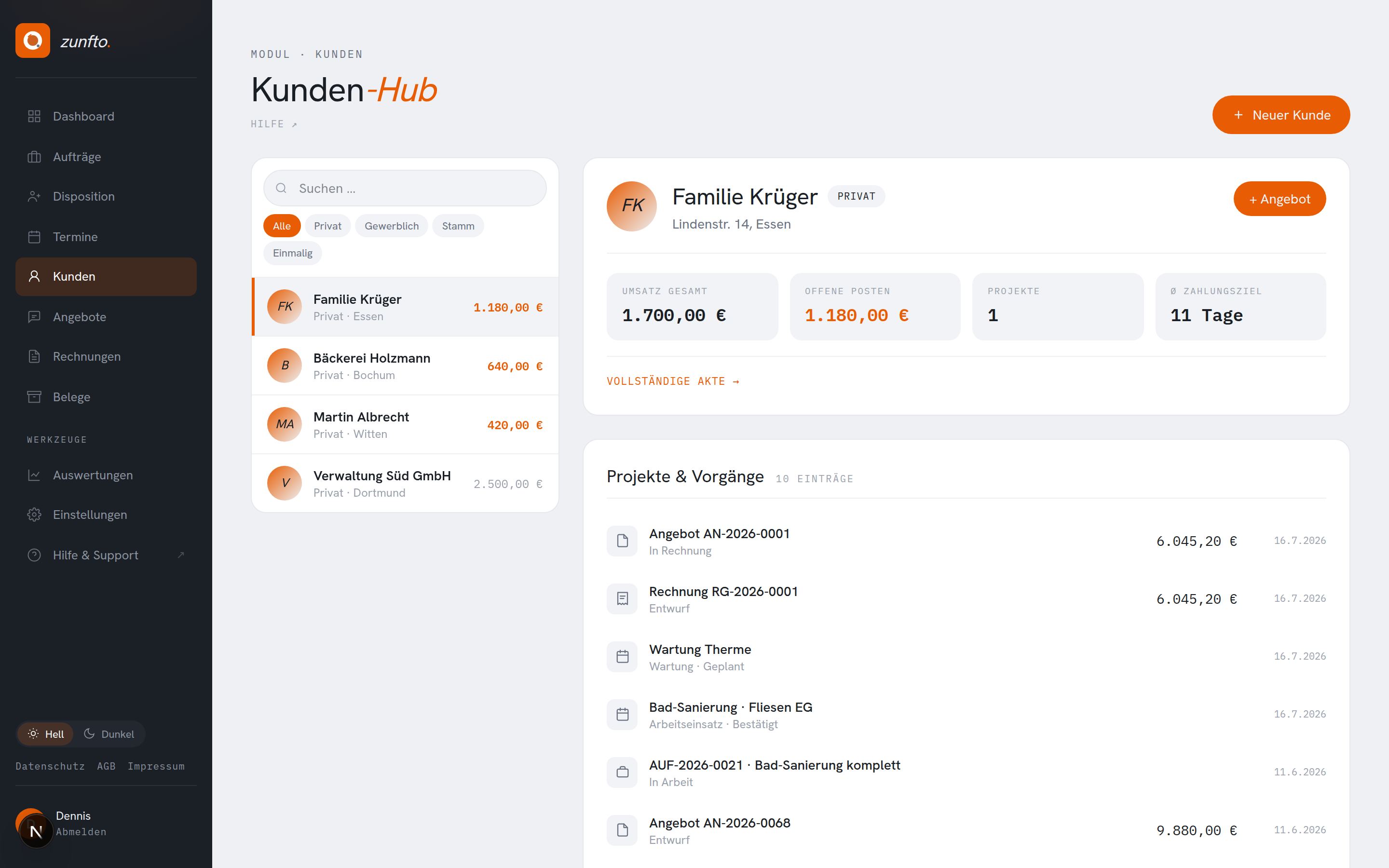 Kunden-Liste mit Suchfeld